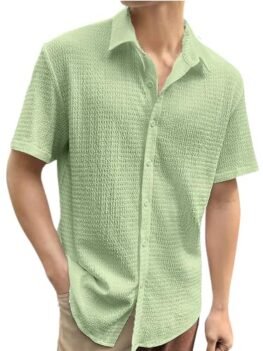 Pinkmint Popcorn Shirt for Men Soild Slim Fit Collar Trendy Men Shirt.