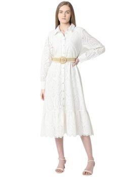 VERO MODA Women's Cotton Fit and Flare Midi Dress.