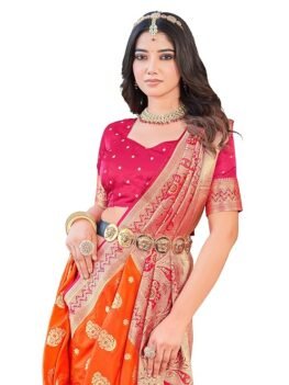 Glory Sarees Women's Banarasi Satin Silk Saree Elegantly Crafted Graceful Design With Blouse Piece (Satin Silk_Parent)