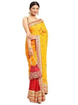 Pandadi Saree Women's Georgeete Bandhani Saree With Unstiched Blouse Piece