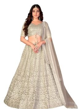 Varni Fabrics Women's Semi-stitched Net Heavy Multi Embroidered Lehenga Choli With Dupatta
