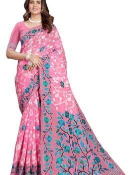 Bengal looms India Tantuja Inspired Traditional Floral Nakshi Butta Work Soft Jamdani Saree