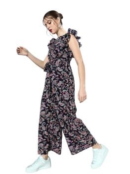 Miss Chase Women's Round Neck Sleeveless Floral Wide Leg Jumpsuit with Pockets