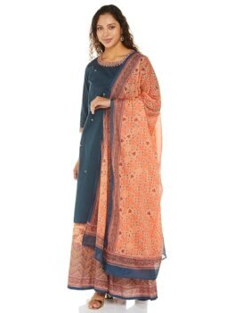 BIBA Women Solid Cotton Straight Kurta Sharara Suit Set