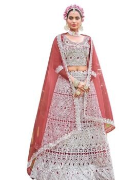 VARNI FABRICS: A lady's First Love Designer Sider Lehenga Choli Set, Purple Geometric Embroidered Net, Traditional style